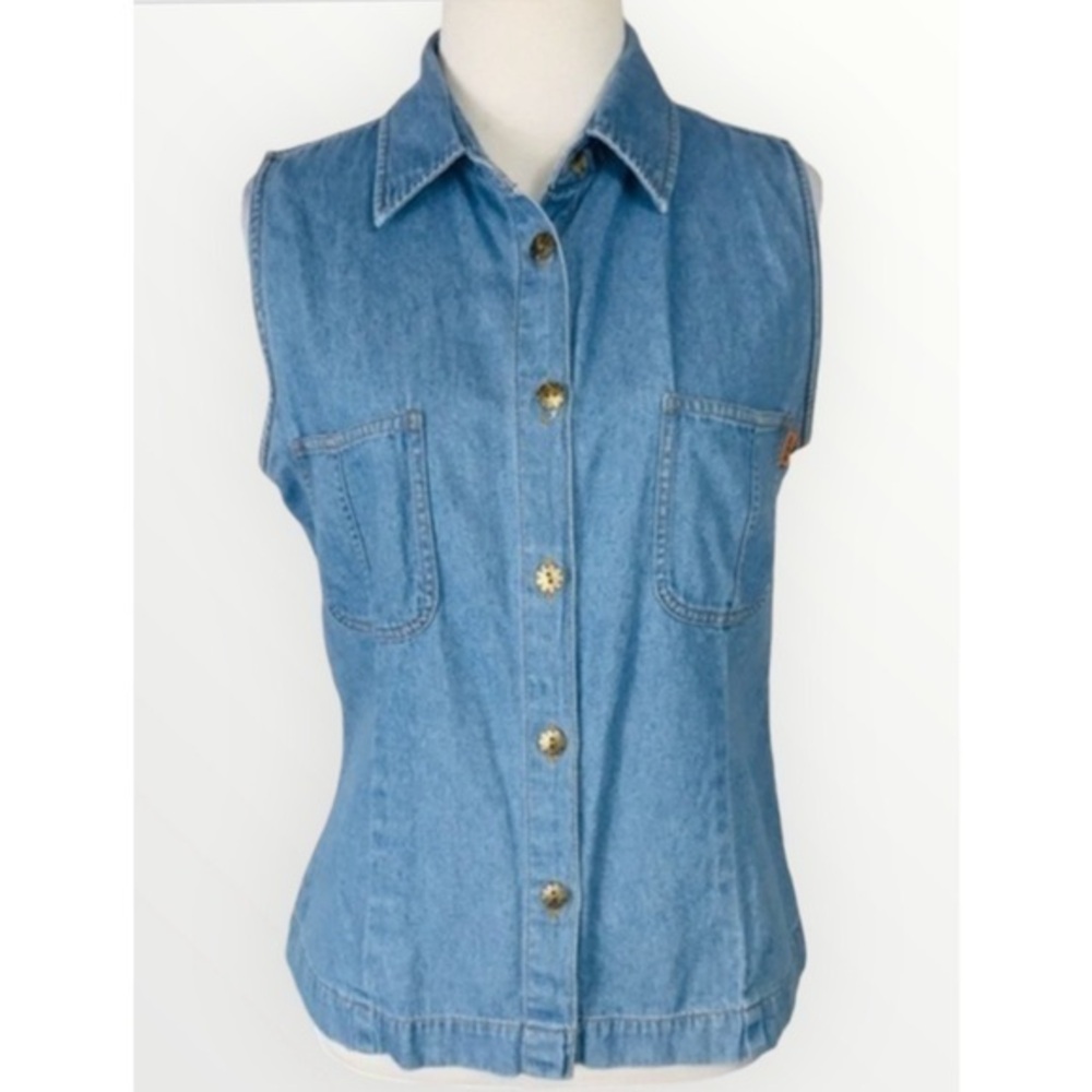 Oobe Blue Denim Sleeveless Tailored Fit Button Down Casual Shirt Large